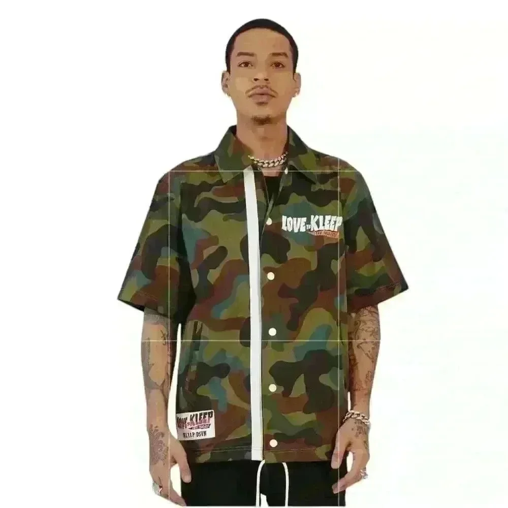 Kleep Camo Coach Jacket M Snap Front Logo Streetwear NWT